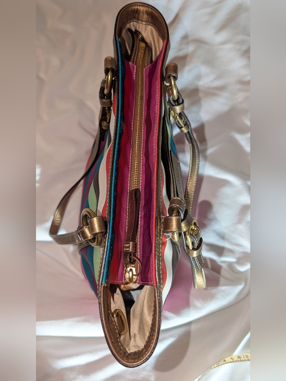 COACH LEGACY SATEEN STRIPE MEDIUM TOTE RARE MULTICOLOR GUC - Picture 8 of 16